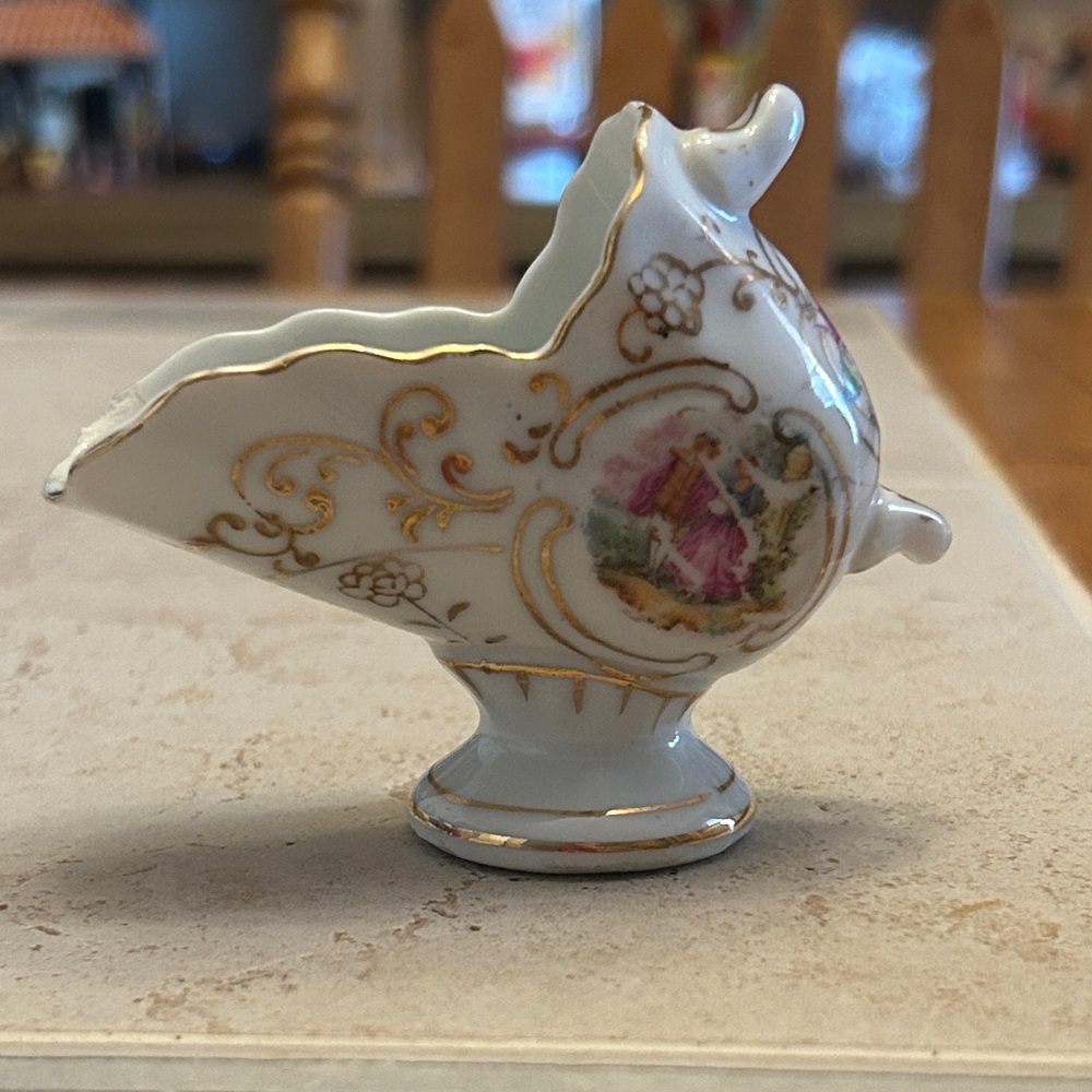 Elegant White with Gold trim Porcelain sugar scuttle